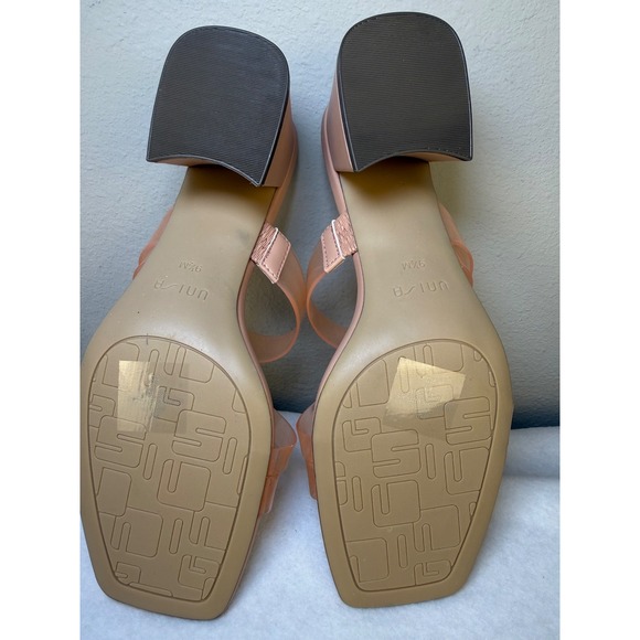 Unisa Women's 9.5M Clear Strap Block Heel Sandals Nude/Pink Square Toe Slip On - Picture 5 of 7